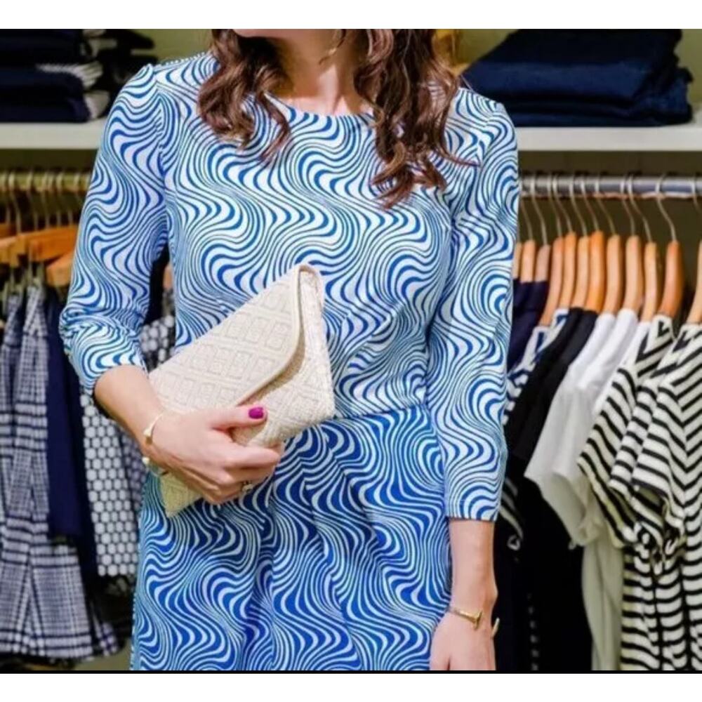 J. Mclaughlin | Mia Dress in Catalina Oahu Waves Pattern Blue White Size Medium